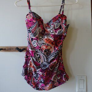 Christina tankini twist-front tummy ruched paisley print swimwear swim 6 XS